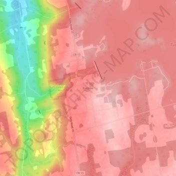 Eugeniaの地形図、標高、地勢