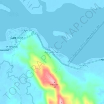 Aguadahanの地形図、標高、地勢