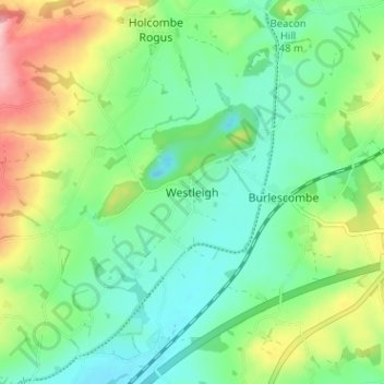 Westleighの地形図、標高、地勢