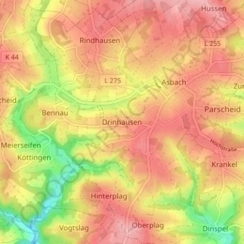 Drinhausenの地形図、標高、地勢