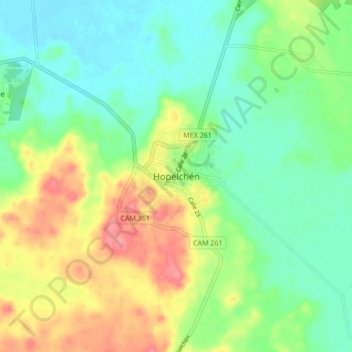 Hopelchénの地形図、標高、地勢