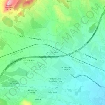 Cases del Pollの地形図、標高、地勢