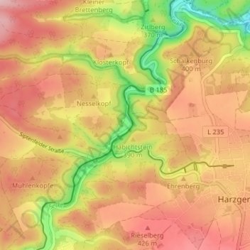 Alexisbadの地形図、標高、地勢