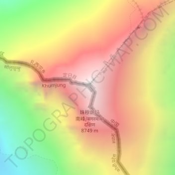 Mount Everestの地形図、標高、地勢