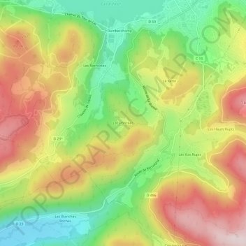 Les Poncéesの地形図、標高、地勢