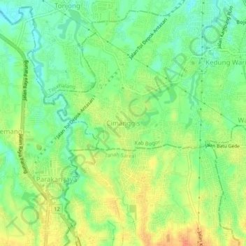 Cimanggisの地形図、標高、地勢