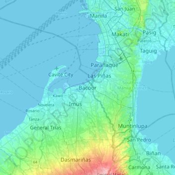 Bacoorの地形図、標高、地勢