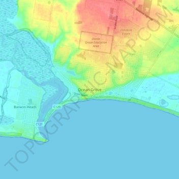 Ocean Groveの地形図、標高、地勢