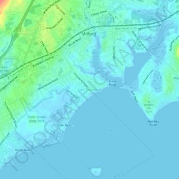Fort Trumbullの地形図、標高、地勢