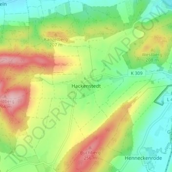 Hackenstedtの地形図、標高、地勢