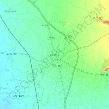 Chomuの地形図、標高、地勢