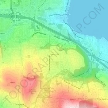 Cougar Hillsの地形図、標高、地勢
