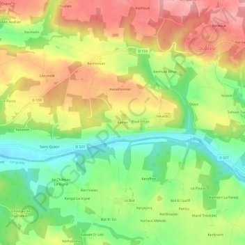 Kerfecの地形図、標高、地勢