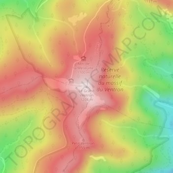 Le Grand Ventronの地形図、標高、地勢