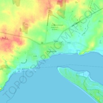 Inverlochの地形図、標高、地勢