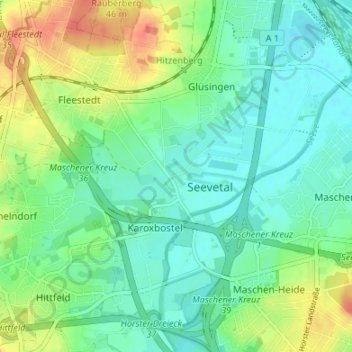 Jehrdenの地形図、標高、地勢