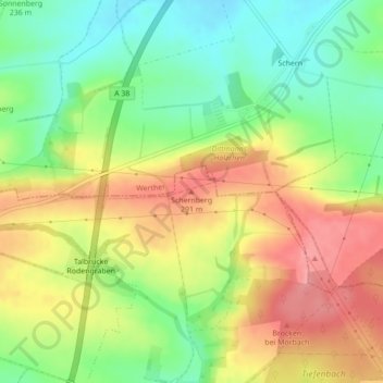 Schernbergの地形図、標高、地勢
