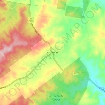 Yarramanの地形図、標高、地勢
