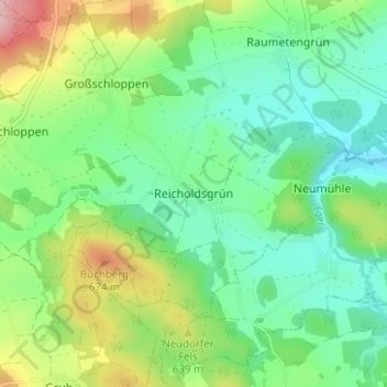 Reicholdsgrünの地形図、標高、地勢
