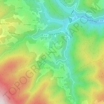 Marymbesの地形図、標高、地勢
