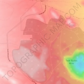 Twin Buttesの地形図、標高、地勢