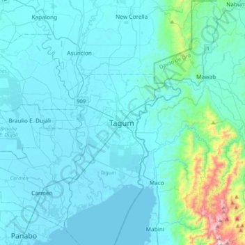 Tagumの地形図、標高、地勢