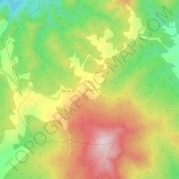Bissyの地形図、標高、地勢