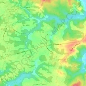 Sallenaveの地形図、標高、地勢