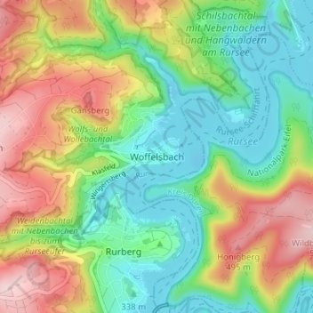 Woffelsbachの地形図、標高、地勢