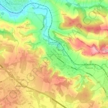 Staggia Seneseの地形図、標高、地勢