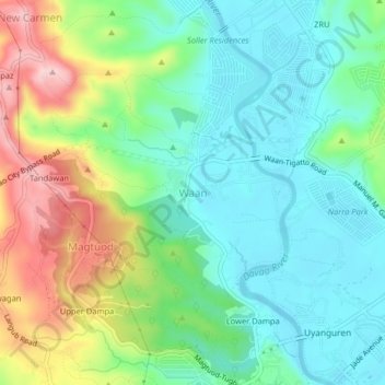 Waanの地形図、標高、地勢