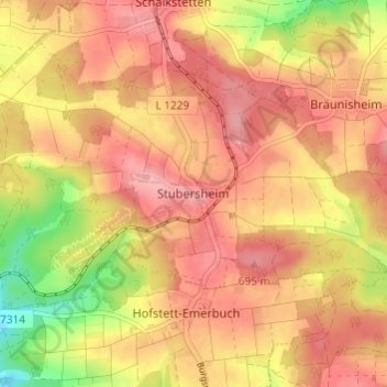 Stubersheimの地形図、標高、地勢