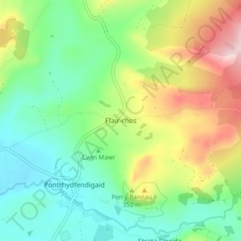 Ffair-rhosの地形図、標高、地勢
