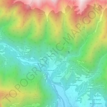 Briereの地形図、標高、地勢