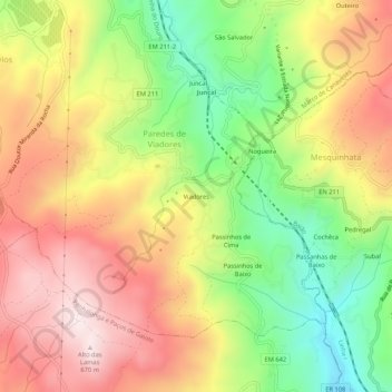 Viadoresの地形図、標高、地勢