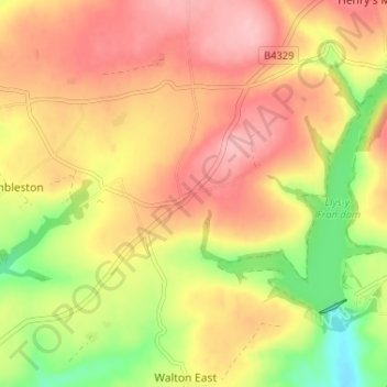 Woodstockの地形図、標高、地勢