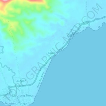 Tarnateの地形図、標高、地勢
