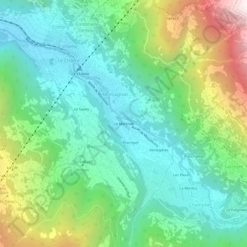 Le Martinetの地形図、標高、地勢