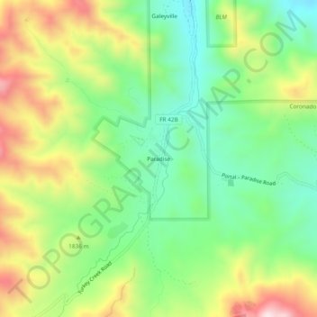 Paradiseの地形図、標高、地勢