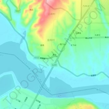 蒿店の地形図、標高、地勢
