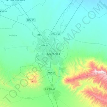 Monclovaの地形図、標高、地勢