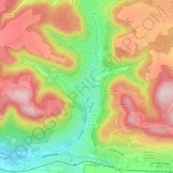 Margrethausenの地形図、標高、地勢