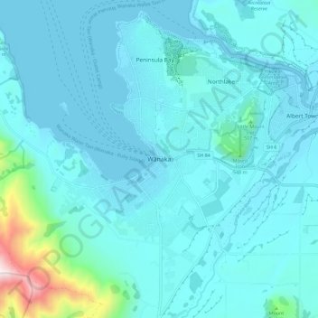 Wānakaの地形図、標高、地勢