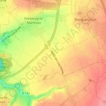 Les Cinq Fermesの地形図、標高、地勢