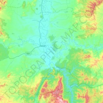 Khuengの地形図、標高、地勢