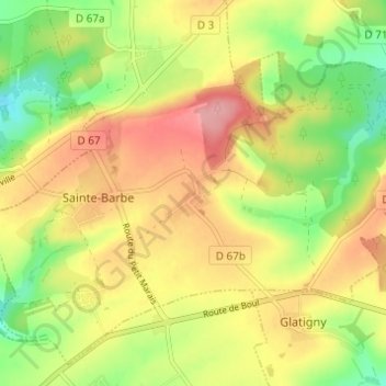 Cheubyの地形図、標高、地勢