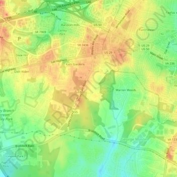 Shirley Gate Parkの地形図、標高、地勢