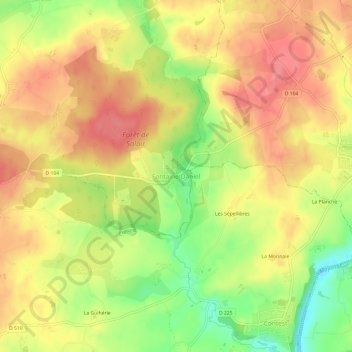 Fontaine-Danielの地形図、標高、地勢