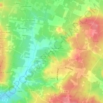 Pinetの地形図、標高、地勢