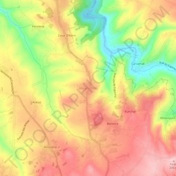 Alvarinhosの地形図、標高、地勢